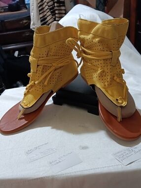 Yellow Glaliator Perforated Lace-Up Women’s Sandals